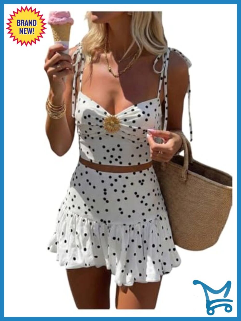 Verdusa 2 Piece Set Tie Shoulder Crop Cami Top Ruffle Skirt Summer Outfit